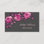 Roze Glanzende Metallic Bloem Grijs Visitekaartje (Voorkant)