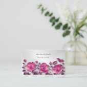 Roze Glanzende Metallic Bloem Zilver Visitekaartje (Staand voorkant)