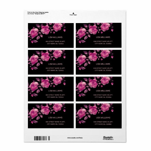Roze Glanzende Metallic Bloem Zwart Etiket (Full Sheet)