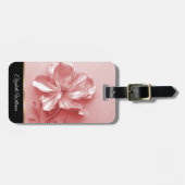 Roze Glanzende Metallic Flower  Bagagelabel (Voorkant horizontaal)