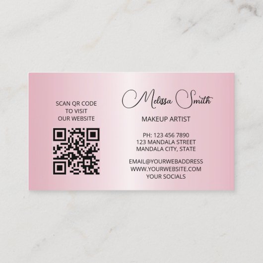 Roze Glanzende Metallic Mandala Zwart Visitekaartje (Achterkant)