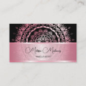 Roze Glanzende Metallic Mandala Zwart Visitekaartje (Voorkant)