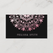 Roze Glanzende Metallic Zwart Mandala Visitekaartje (Voorkant)