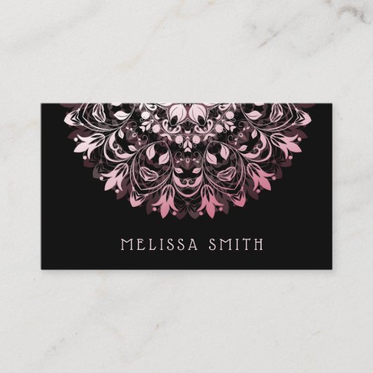 Roze Glanzende Metallic Zwart Mandala Visitekaartje (Voorkant)