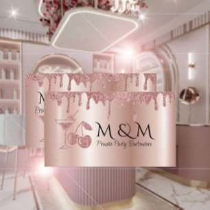 Roze Glanzende Private Party Bartender Visitekaart Visitekaartje