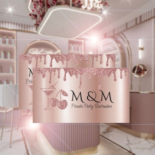 Roze Glanzende Private Party Bartender Visitekaart Visitekaartje