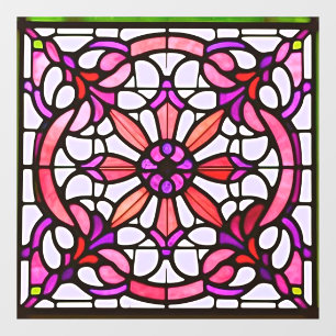 Roze Glas in lood Art Nouveau AI Art Window Cling Raamsticker
