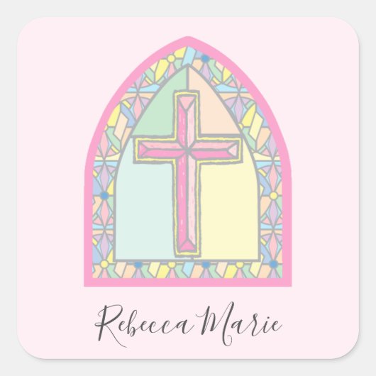 Roze Glas in lood Eerste Sticker (Voorkant)