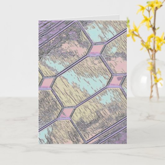 Roze glas-in-loodraam decor kaart (Gele Bloem)