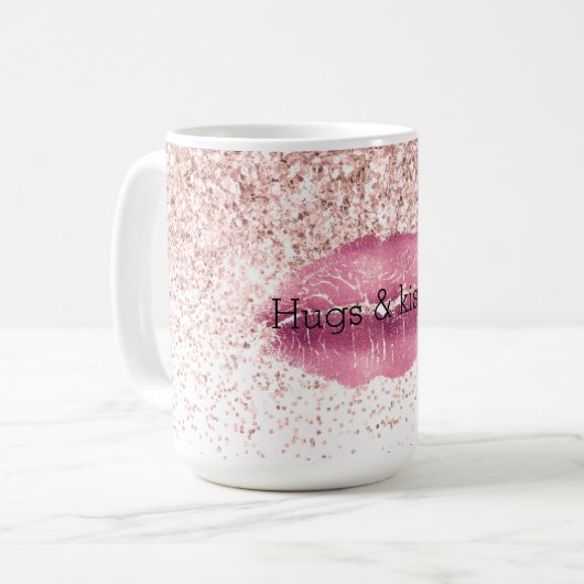 Roze glazen glitz glitter lips koffiemok (Voorkant links)