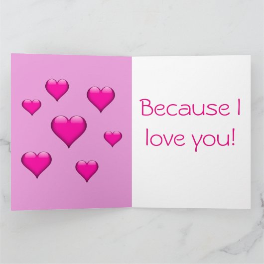 Roze glazen hart betegeld verticaal  kaart (Binnen)