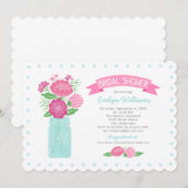 Roze glazen pot monogram bruiloft bruidsdouche kaart (Voorkant / Achterkant)