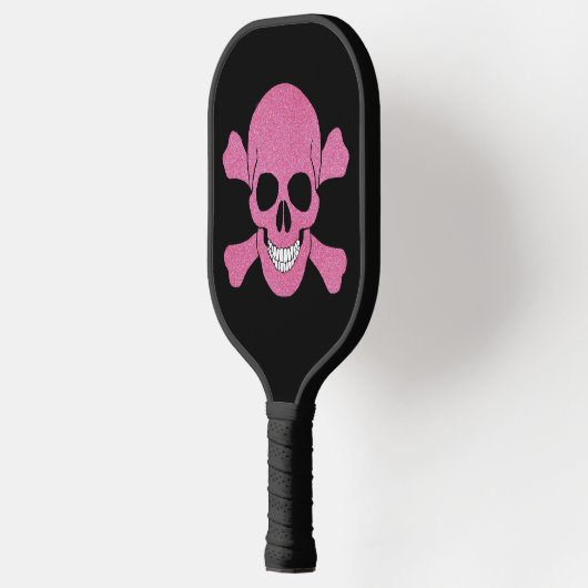 Roze glazen schedel en kruisgraten pickleball paddle (Links)