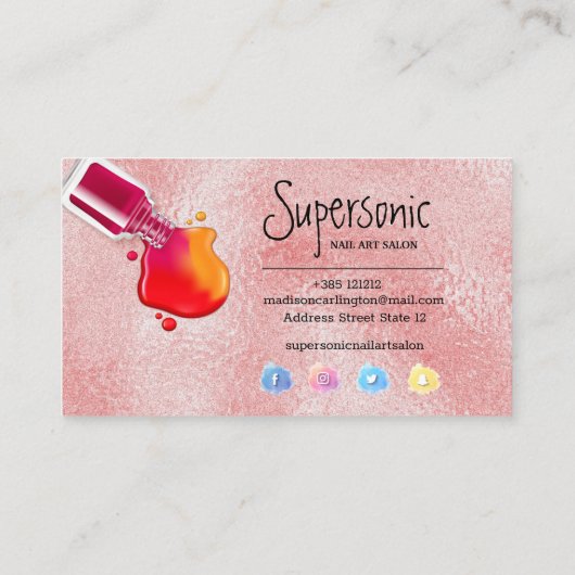 Roze glazen textuur poolnagellak klantenkaartje (Achterkant)