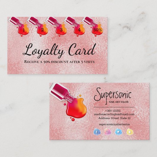 Roze glazen textuur poolnagellak klantenkaartje (Voorkant / Achterkant)