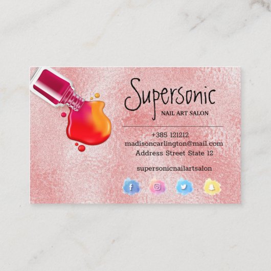 Roze glazen textuur poolnagellak visitekaartje (Achterkant)