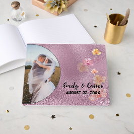 Roze glazen trouwfoto frame gastenboek