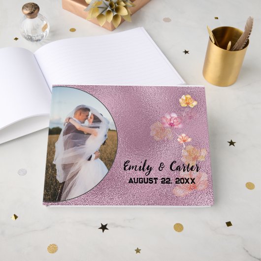 Roze glazen trouwfoto frame gastenboek (Voorkant open)