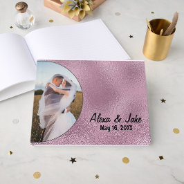 Roze glazen trouwfoto frame gastenboek