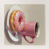 Roze Glazuur Donut en Koffie  Legpuzzel (Horizontaal)