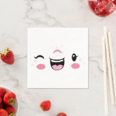 Roze glimlachend Kawaii Face Napkins Servetten (Insitu)