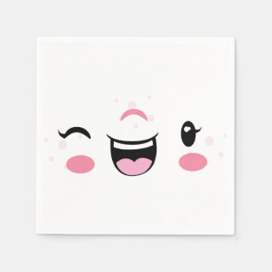 Roze glimlachend Kawaii Face Napkins Servetten