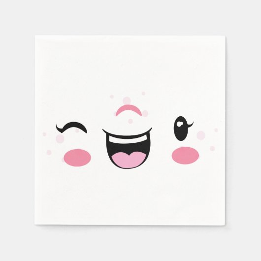 Roze glimlachend Kawaii Face Napkins Servetten (Voorkant)