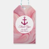 Roze glinsterend anker baby shower cadeaulabel (Achterkant)