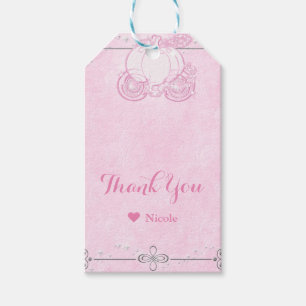 Roze glinsterende Assepoester koets feest gunst Cadeaulabel
