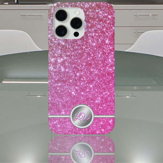 Roze glinsterende glitter monogram hoesje