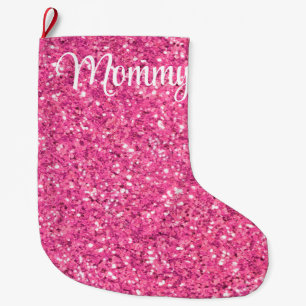 Roze glinsterende glitterpatroon grote kerstsok