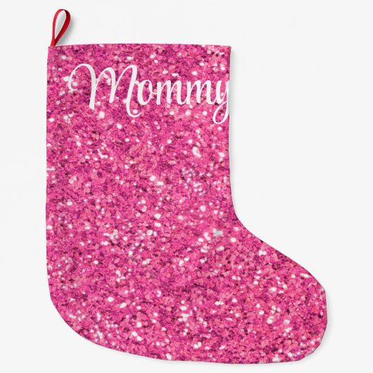 Roze glinsterende glitterpatroon grote kerstsok (Voorkant)