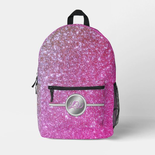 Roze glinsterende glitters monogram  bedrukte rugzak (Voorkant)