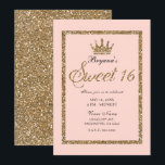 Roze glinsterende gouden glitter Sweet 16 prinsess Kaart<br><div class="desc">aanpassen voor uw evenement</div>