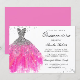 Roze glinsterende jurk Quinceanera uitnodiging