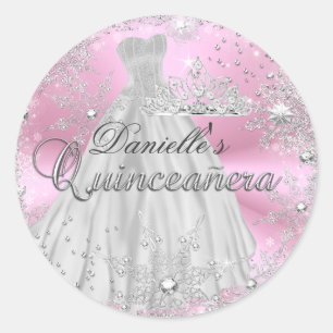 Roze glinsterende sneeuwvlok Quinceanera sticker