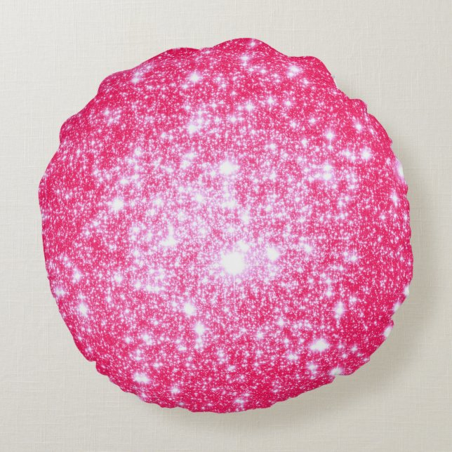 Roze glinsterende sterren ronde kussen (Achterkant)