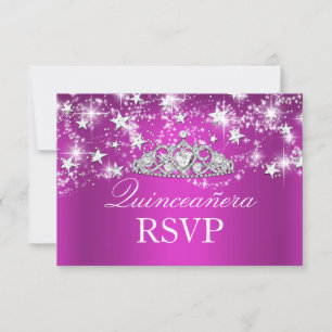 Roze glinsterende tiara & sterren Quinceanera RSVP Kaartje