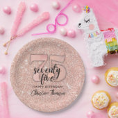 Roze Glitter'75th Birthday Paper Borden Papieren Bordje (Feest)