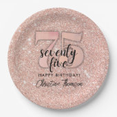 Roze Glitter'75th Birthday Paper Borden Papieren Bordje (Voorkant)
