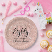 Roze Glitter'80th Birthday Paper Borden Papieren Bordje (Feest)