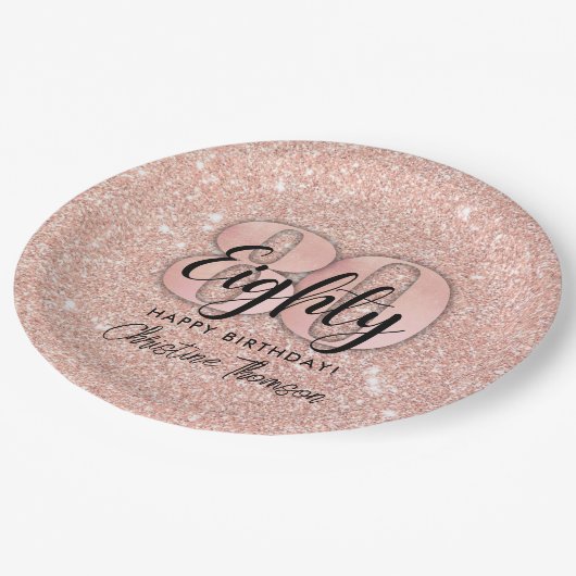 Roze Glitter'80th Birthday Paper Borden Papieren Bordje (Gekanteld)