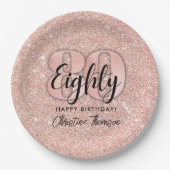 Roze Glitter'80th Birthday Paper Borden Papieren Bordje (Voorkant)