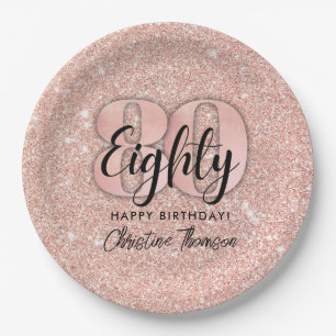 Roze Glitter'80th Birthday Paper Borden Papieren Bordje