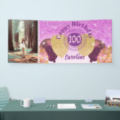 Roze glitter 100e verjaardag & ballonnen Banner (Beurs)