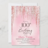 Roze Glitter 100ste Verjaardagsfeestje Kaart (Voorkant)