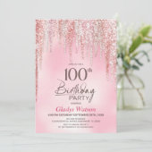 Roze Glitter 100ste Verjaardagsfeestje Kaart (Staand voorkant)
