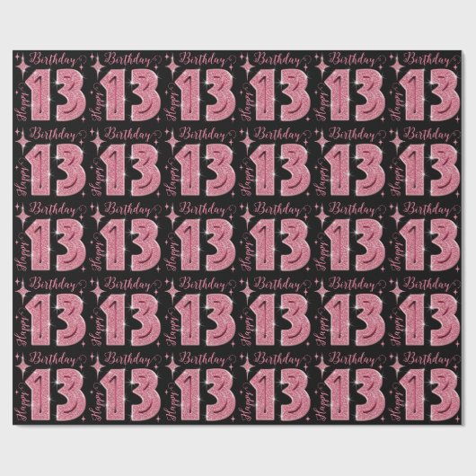 Roze Glitter 13e Verjaardag Wrapping Papier (Vlak)
