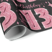 Roze Glitter 13e Verjaardag Wrapping Papier (Rol Hoek)