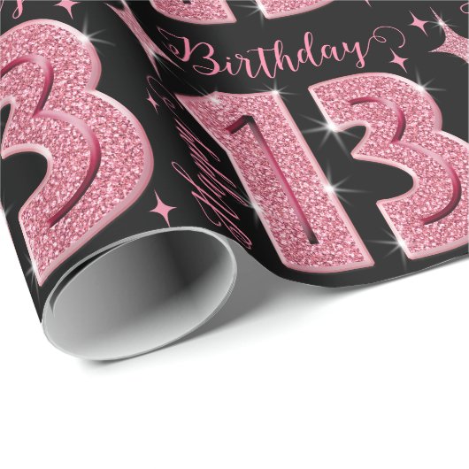Roze Glitter 13e Verjaardag Wrapping Papier (Rol Hoek)